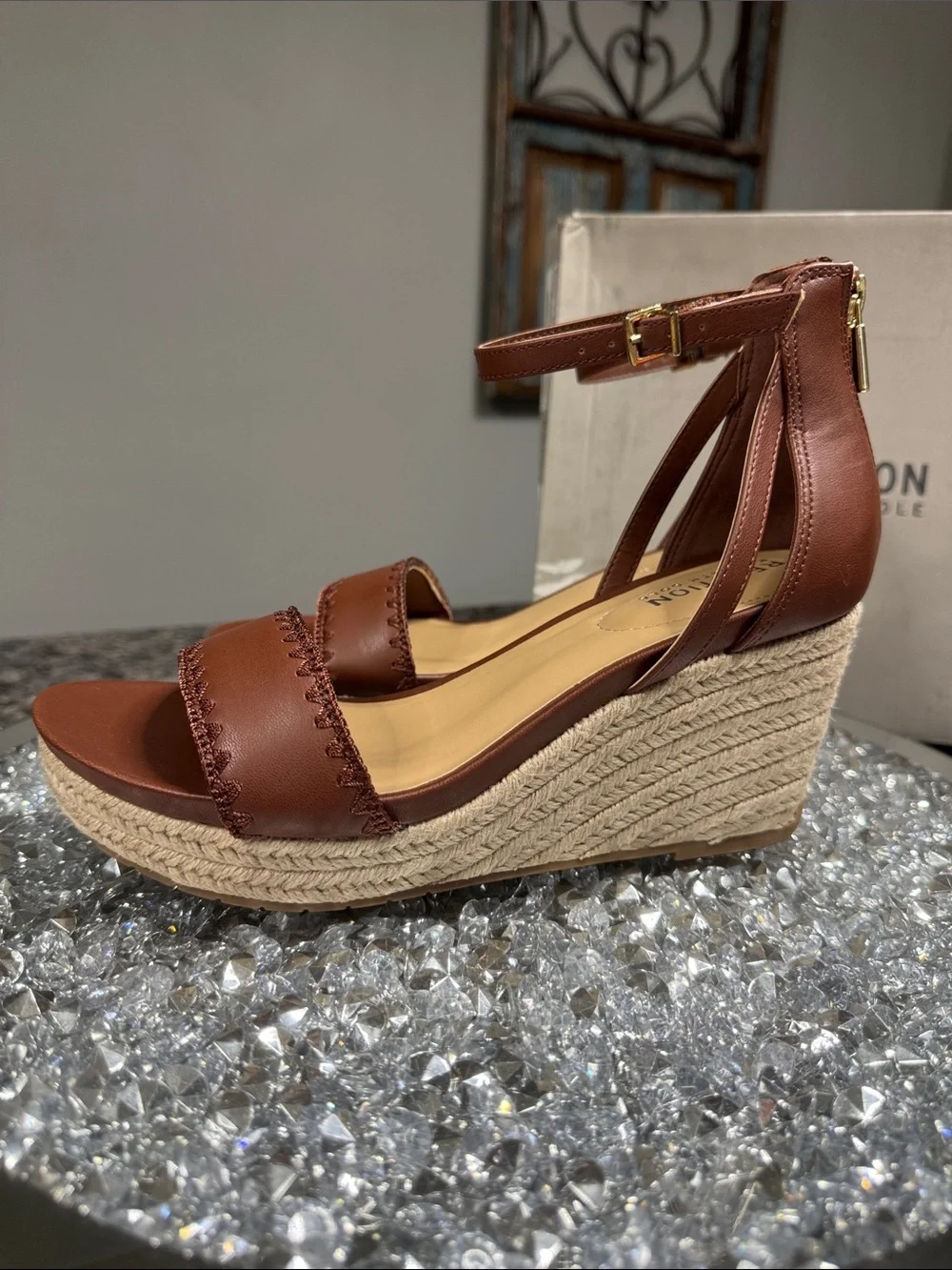 Kenneth Cole Reaction Colton Tan Brown Espadrille Wedge Sandals NEW 7.5